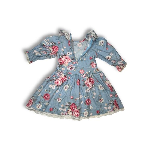 Vintage Le Maj Blue Pink Floral Cotton Toddler Dress Size 5 Made In USA - Picture 10 of 10